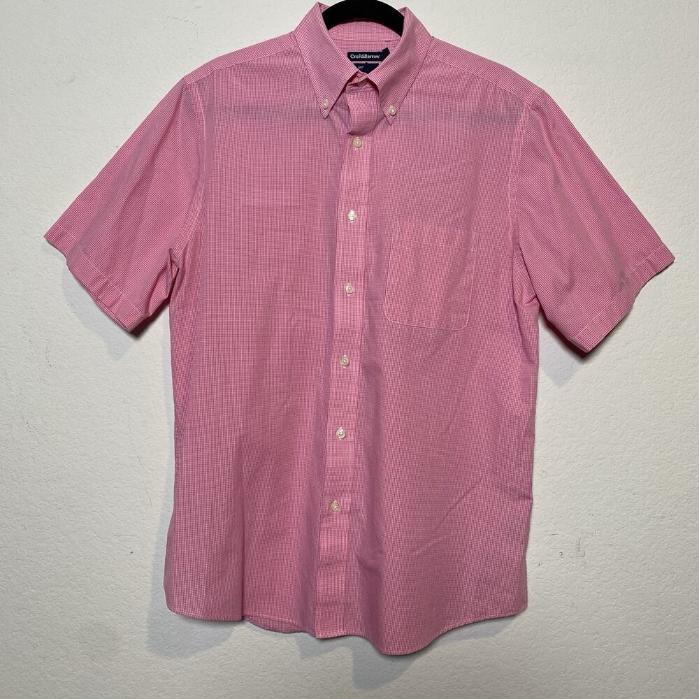 Croft & Barrow Classic Fit Easy Care Button Down Mens Medium Pink Preppy Gingham